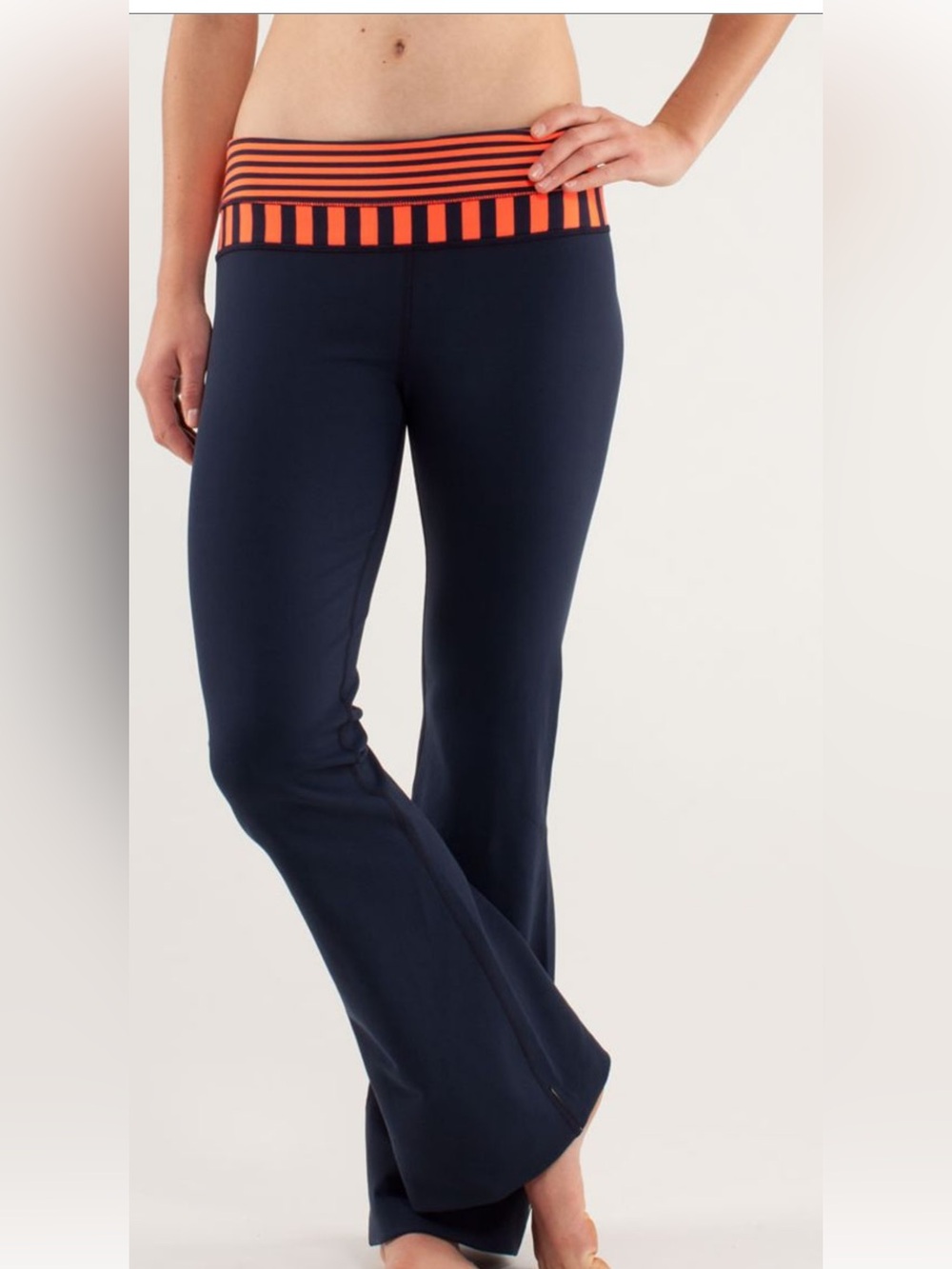 lululemon athletica Black Groove Flare Pants with Red Striped Waistband